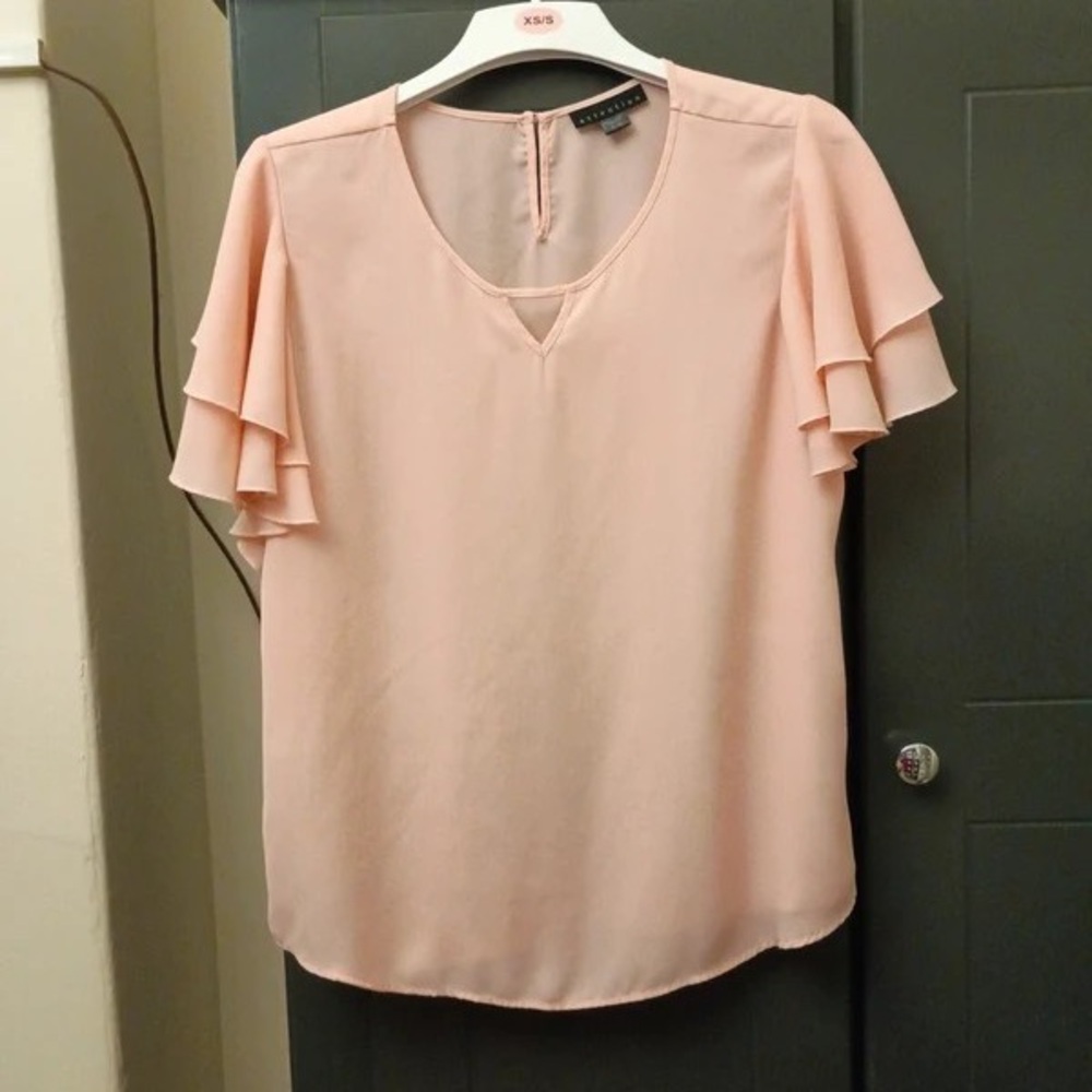 Chic Blush Ruffle Sleeve Blouse
